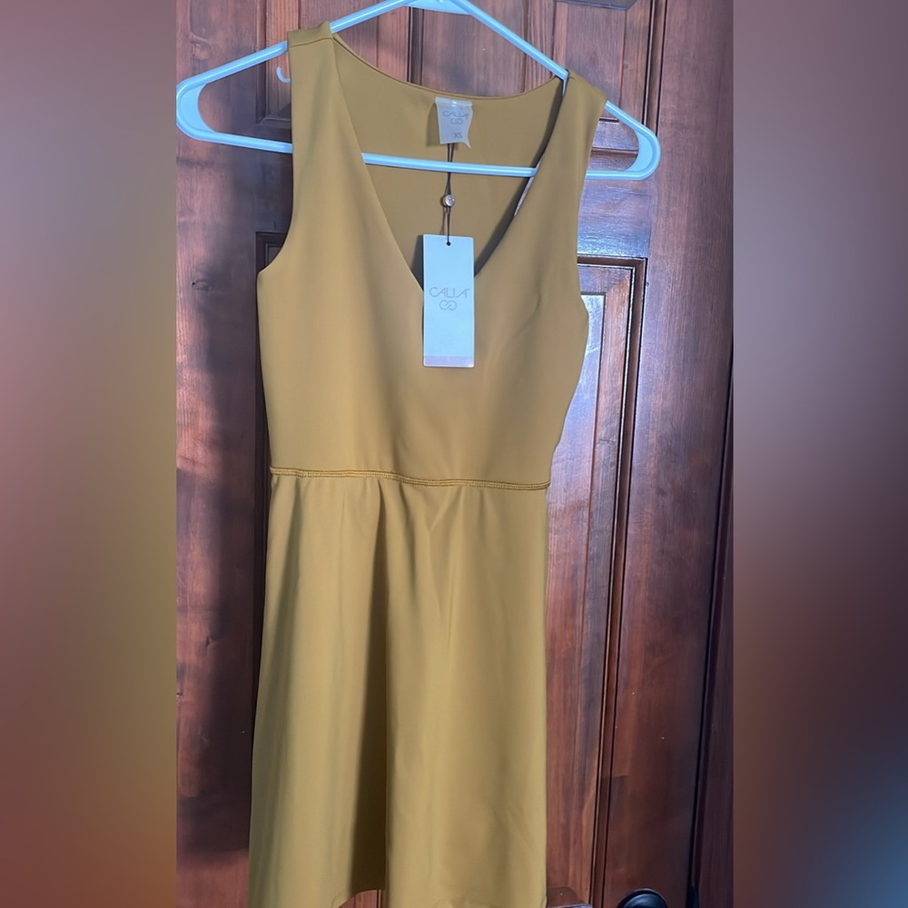 Alia V-Neck Exercise Dress in Tan